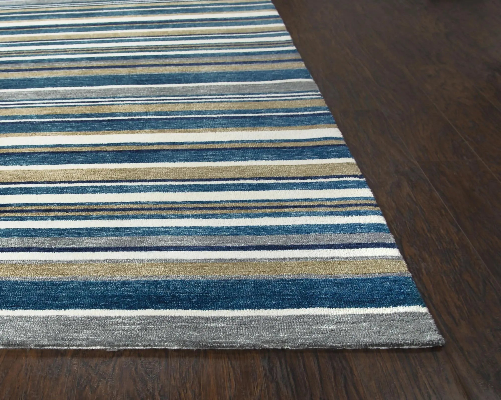 9' X 12' Teal Ivory And Gray Striped Hand Tufted Area Rug Homeroots Home Decor