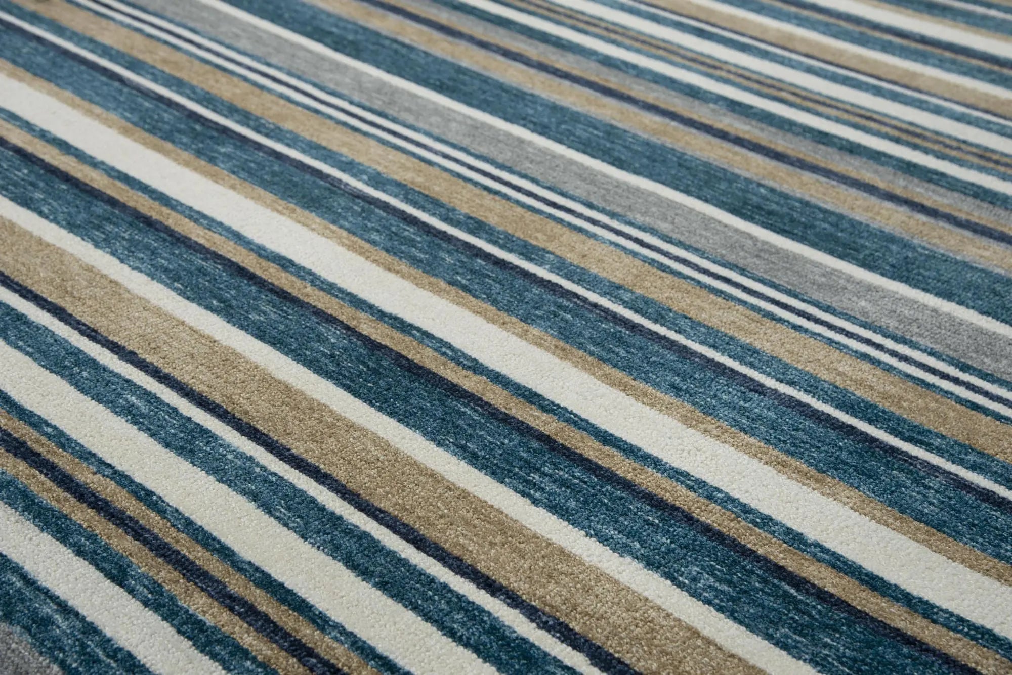 9' X 12' Teal Ivory And Gray Striped Hand Tufted Area Rug Homeroots Home Decor