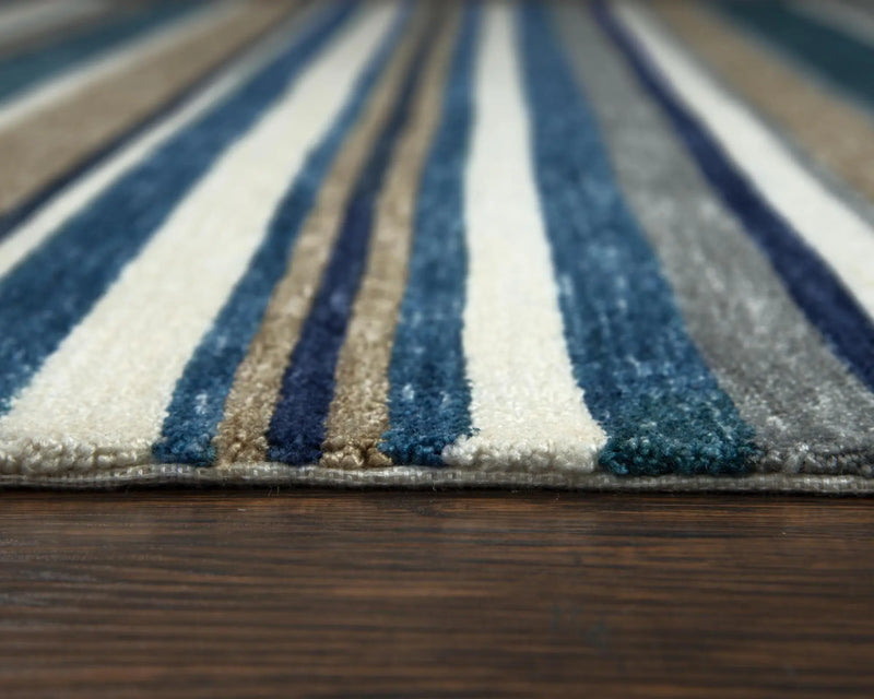 9' X 12' Teal Ivory And Gray Striped Hand Tufted Area Rug Homeroots Home Decor