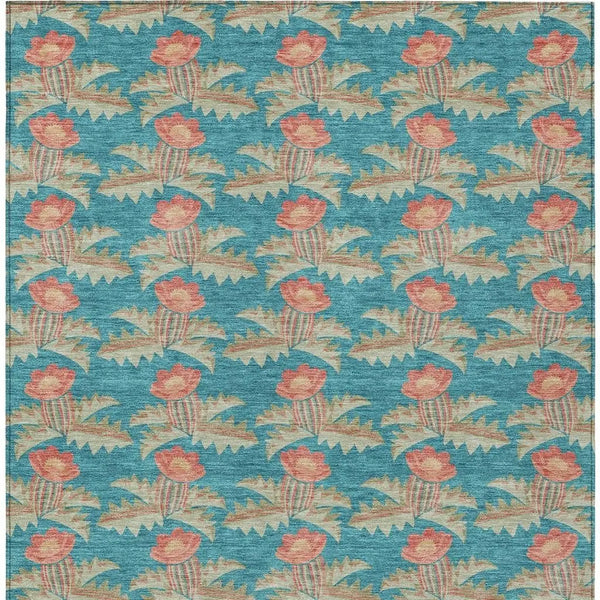 9' X 12' Turquoise And Brown Floral Washable Indoor Outdoor Area Rug Homeroots Outdoor