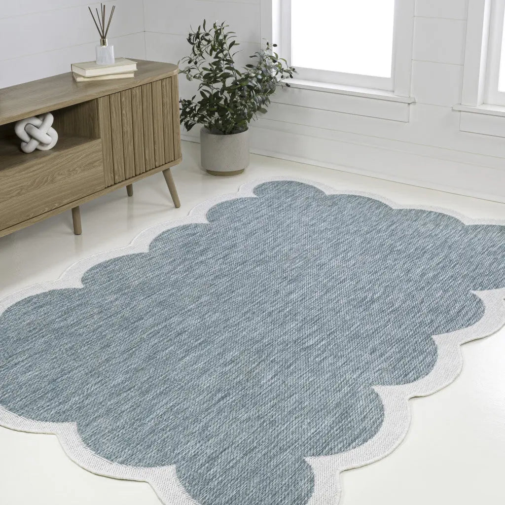 9' X 12' Turquoise And Cream Indoor Outdoor Area Rug Homeroots Outdoor