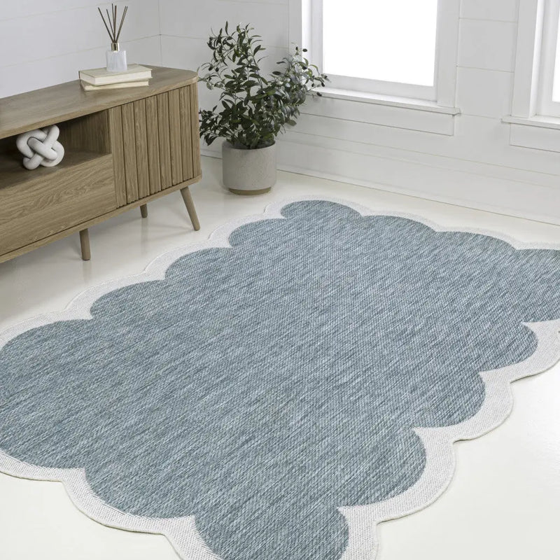 9' X 12' Turquoise And Cream Indoor Outdoor Area Rug Homeroots Outdoor