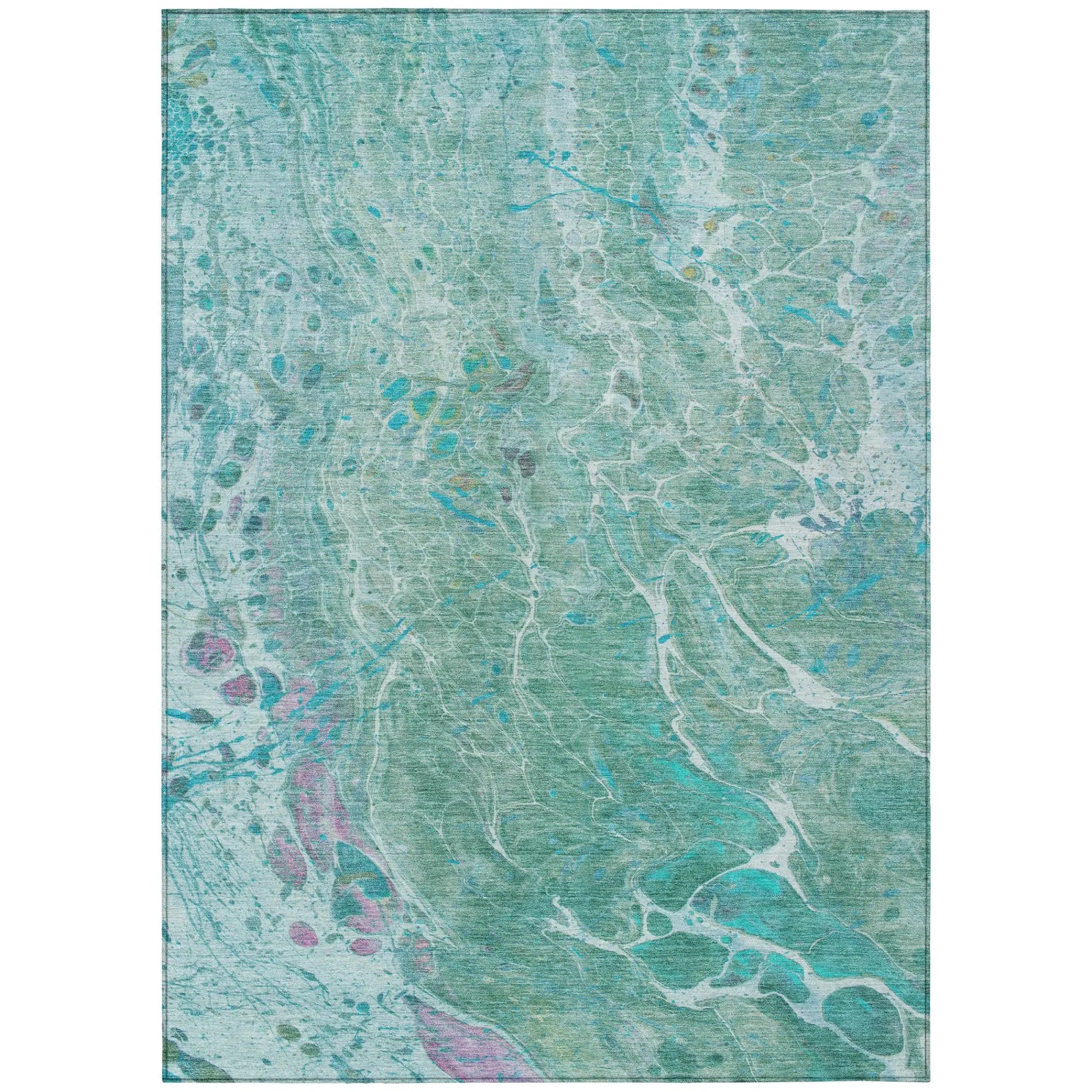 9' X 12' Turquoise And Teal Blue Abstract Washable Indoor Outdoor Area Rug Homeroots Outdoor