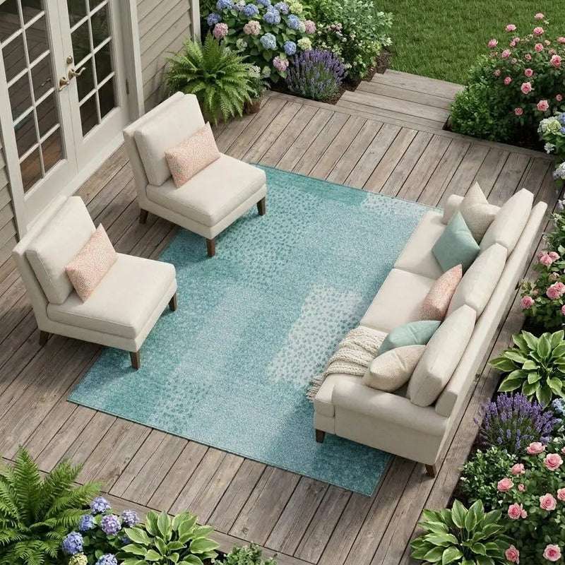 9' X 12' Turquoise And Teal Blue Abstract Washable Indoor Outdoor Area Rug Homeroots Outdoor