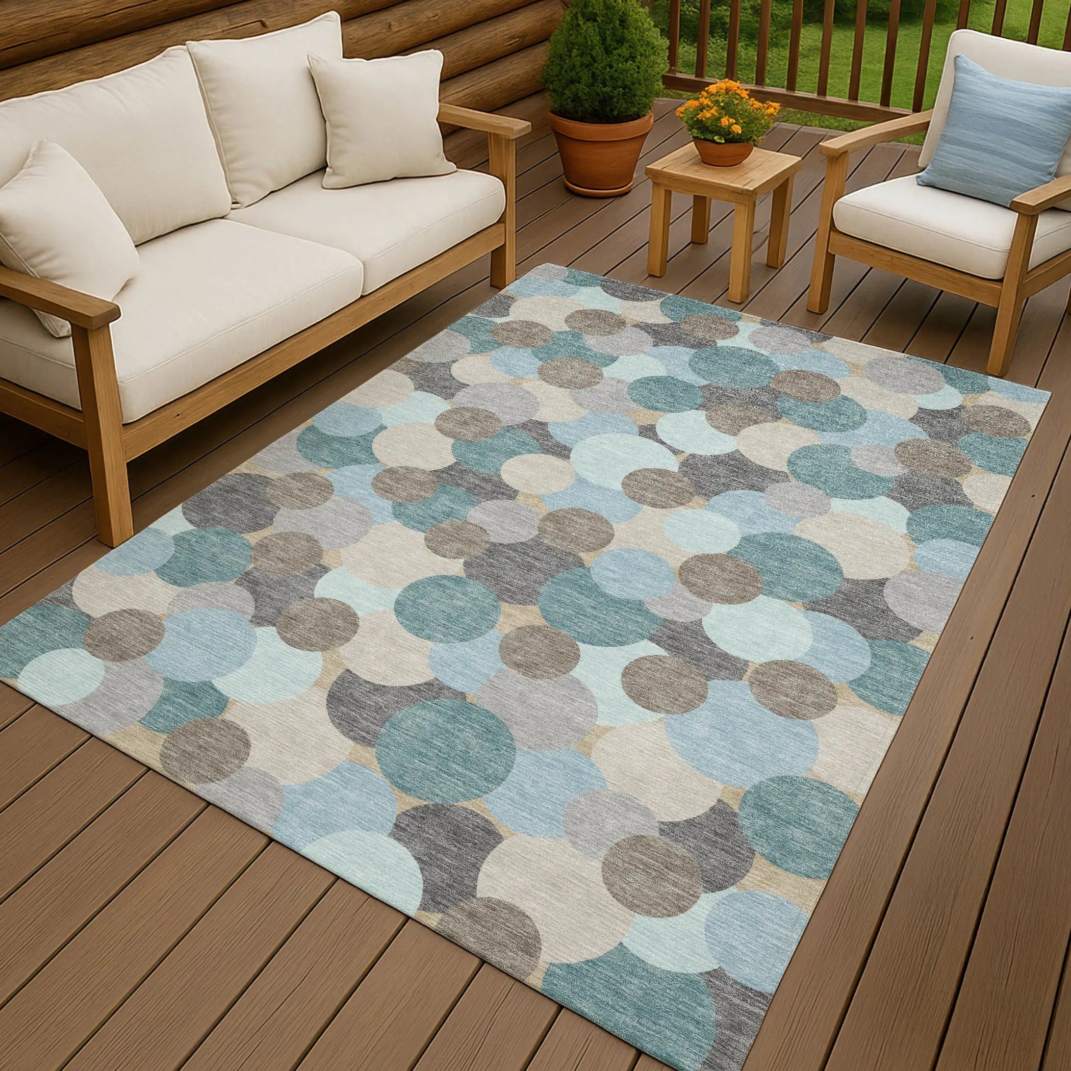 9' X 12' Turquoise And Teal Blue Geometric Washable Indoor Outdoor Area Rug Homeroots Outdoor