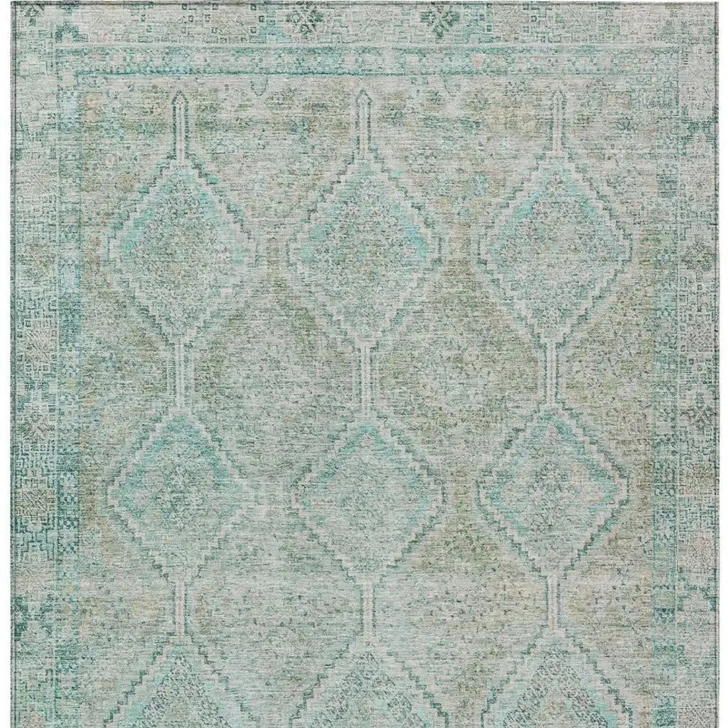 9' X 12' Turquoise And Teal Blue Geometric Washable Indoor Outdoor Area Rug Homeroots Outdoor