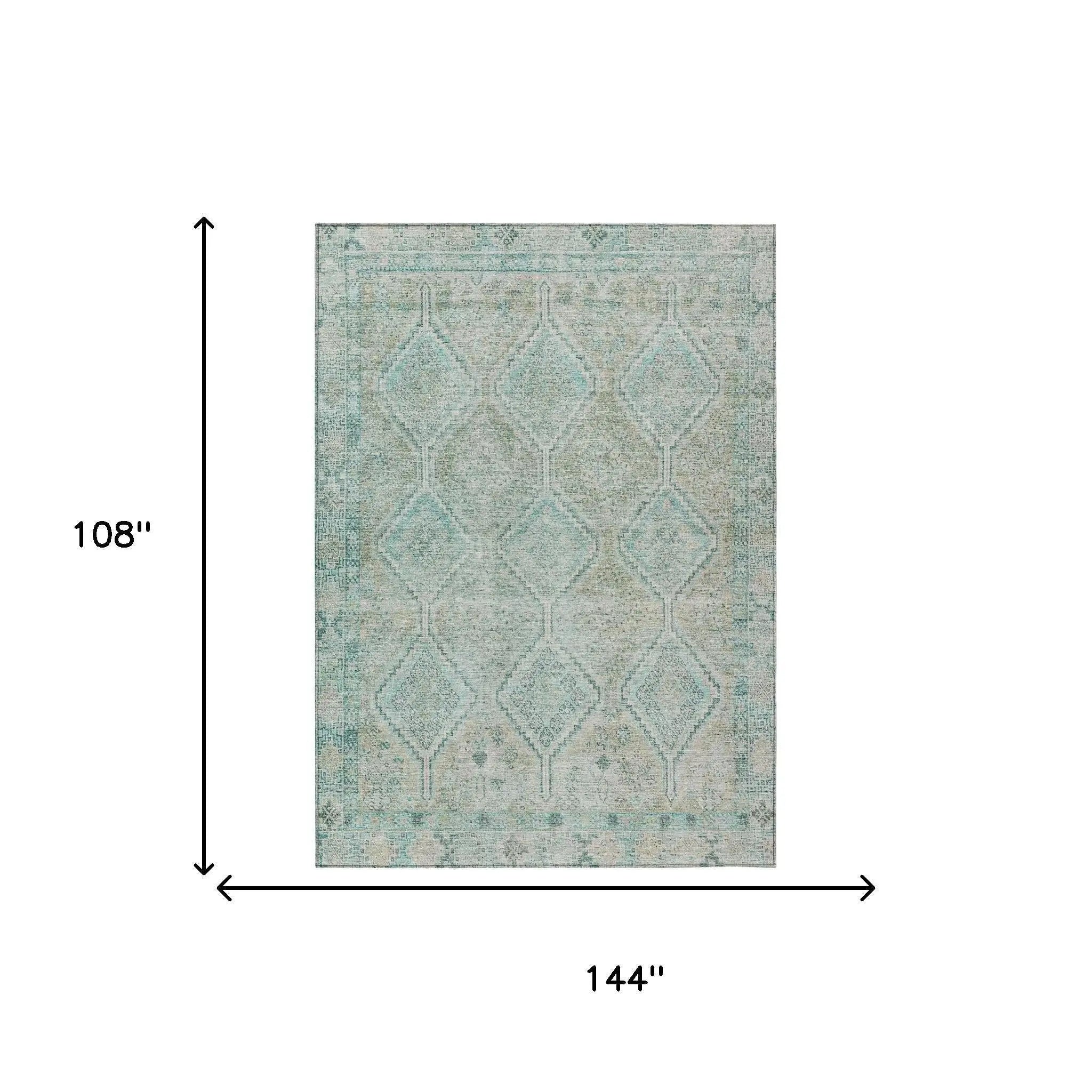 9' X 12' Turquoise And Teal Blue Geometric Washable Indoor Outdoor Area Rug Homeroots Outdoor