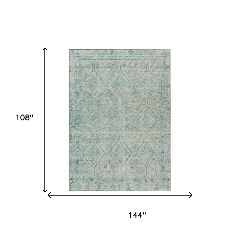 9' X 12' Turquoise And Teal Blue Geometric Washable Indoor Outdoor Area Rug Homeroots Outdoor