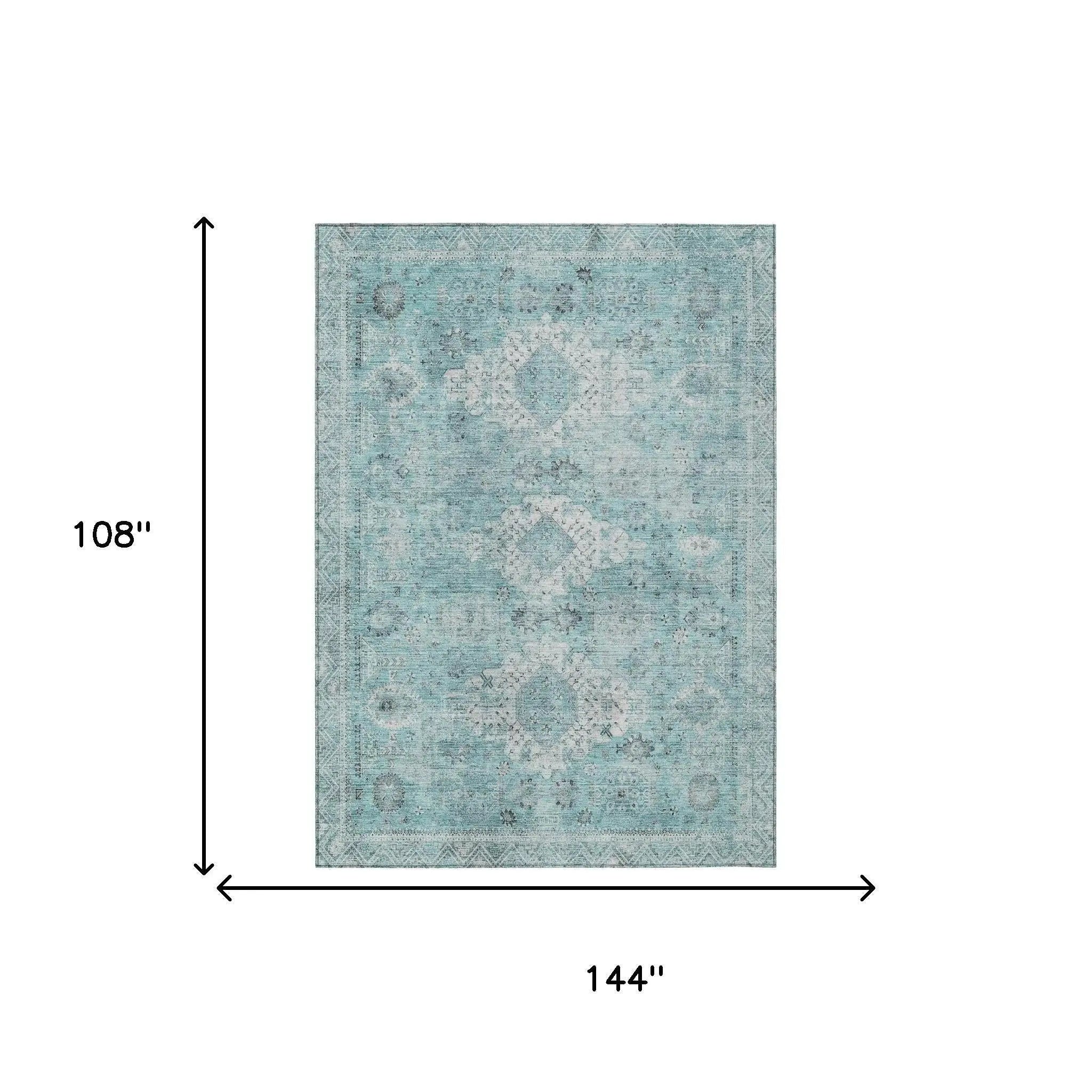 9' X 12' Turquoise And Teal Blue Oriental Washable Indoor Outdoor Area Rug Homeroots Outdoor