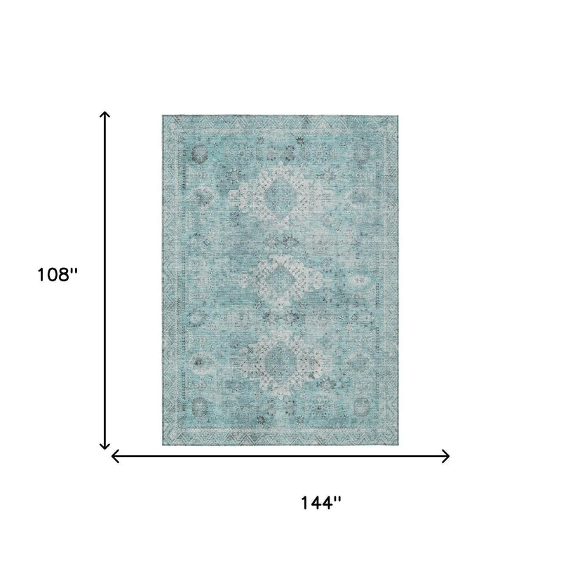 9' X 12' Turquoise And Teal Blue Oriental Washable Indoor Outdoor Area Rug Homeroots Outdoor