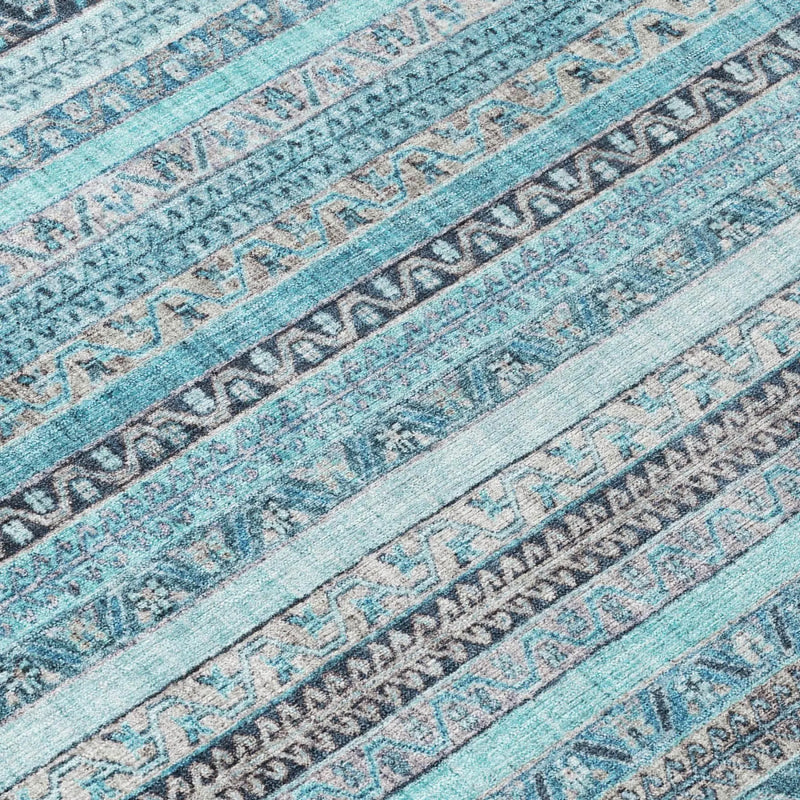 9' X 12' Turquoise And Teal Blue Striped Washable Indoor Outdoor Area Rug Homeroots Outdoor