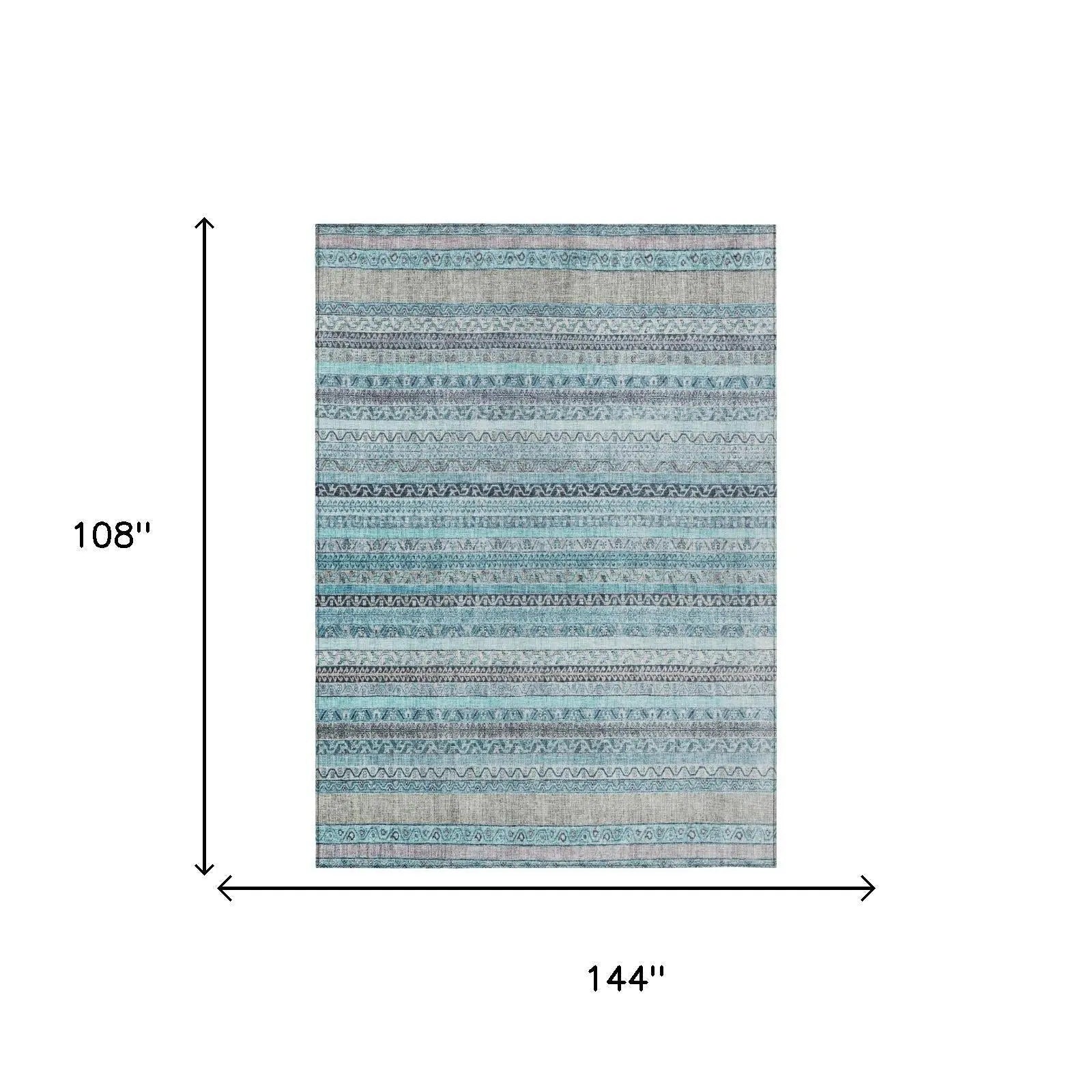 9' X 12' Turquoise And Teal Blue Striped Washable Indoor Outdoor Area Rug Homeroots Outdoor