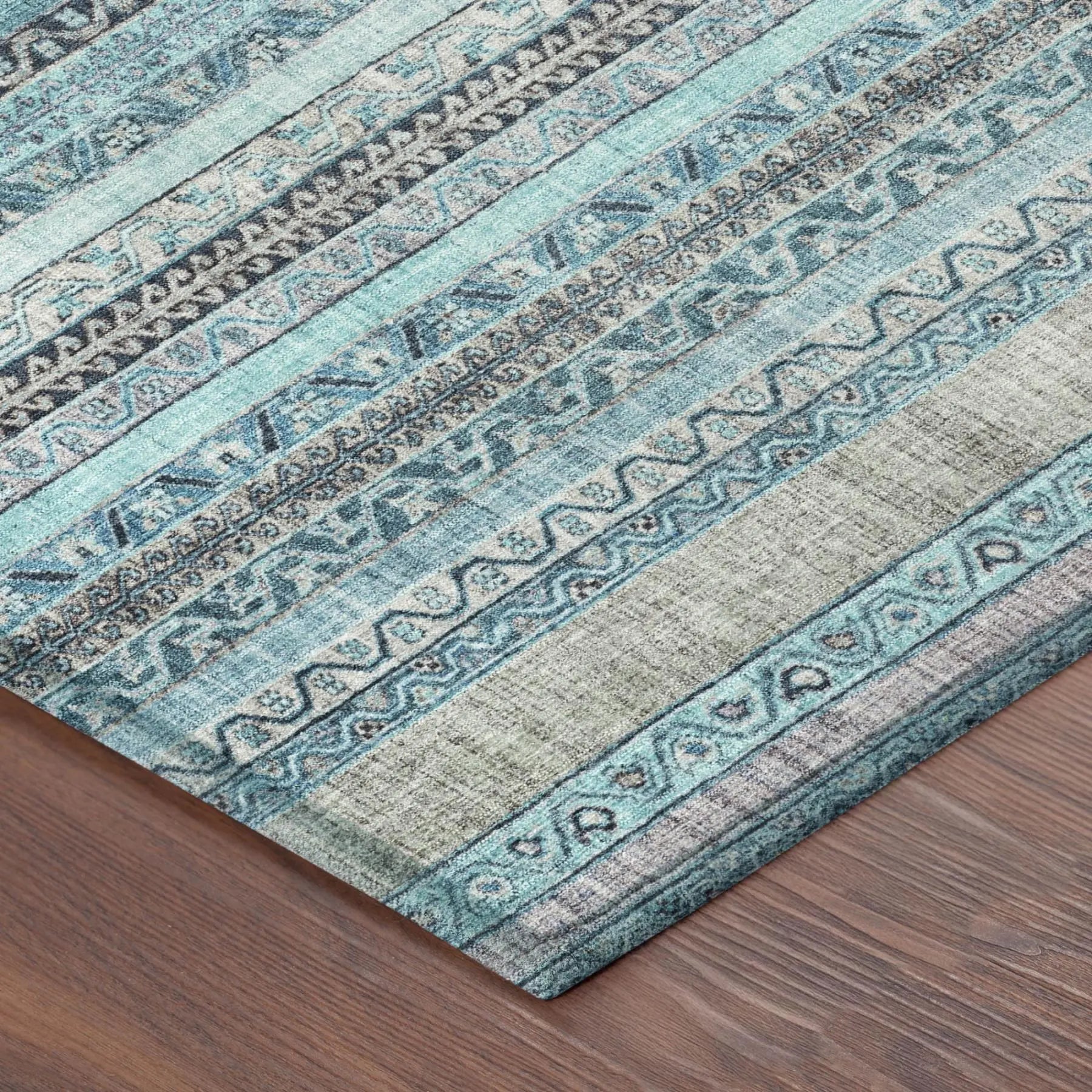 9' X 12' Turquoise And Teal Blue Striped Washable Indoor Outdoor Area Rug Homeroots Outdoor