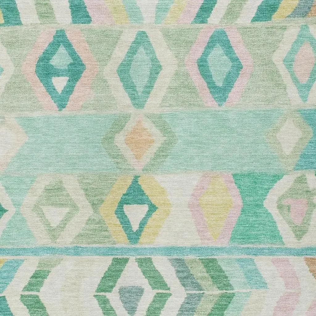 9' X 12' Turquoise And Teal Blue Tribal Washable Indoor Outdoor Area Rug Homeroots Outdoor