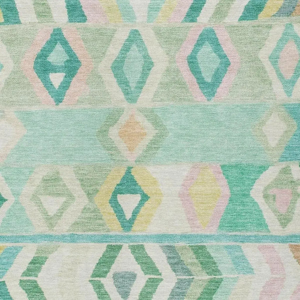9' X 12' Turquoise And Teal Blue Tribal Washable Indoor Outdoor Area Rug Homeroots Outdoor
