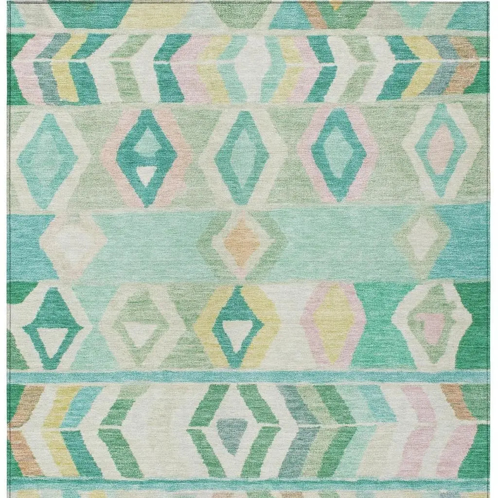 9' X 12' Turquoise And Teal Blue Tribal Washable Indoor Outdoor Area Rug Homeroots Outdoor