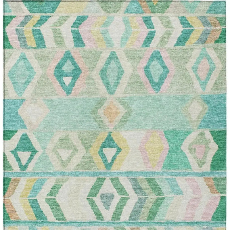 9' X 12' Turquoise And Teal Blue Tribal Washable Indoor Outdoor Area Rug Homeroots Outdoor