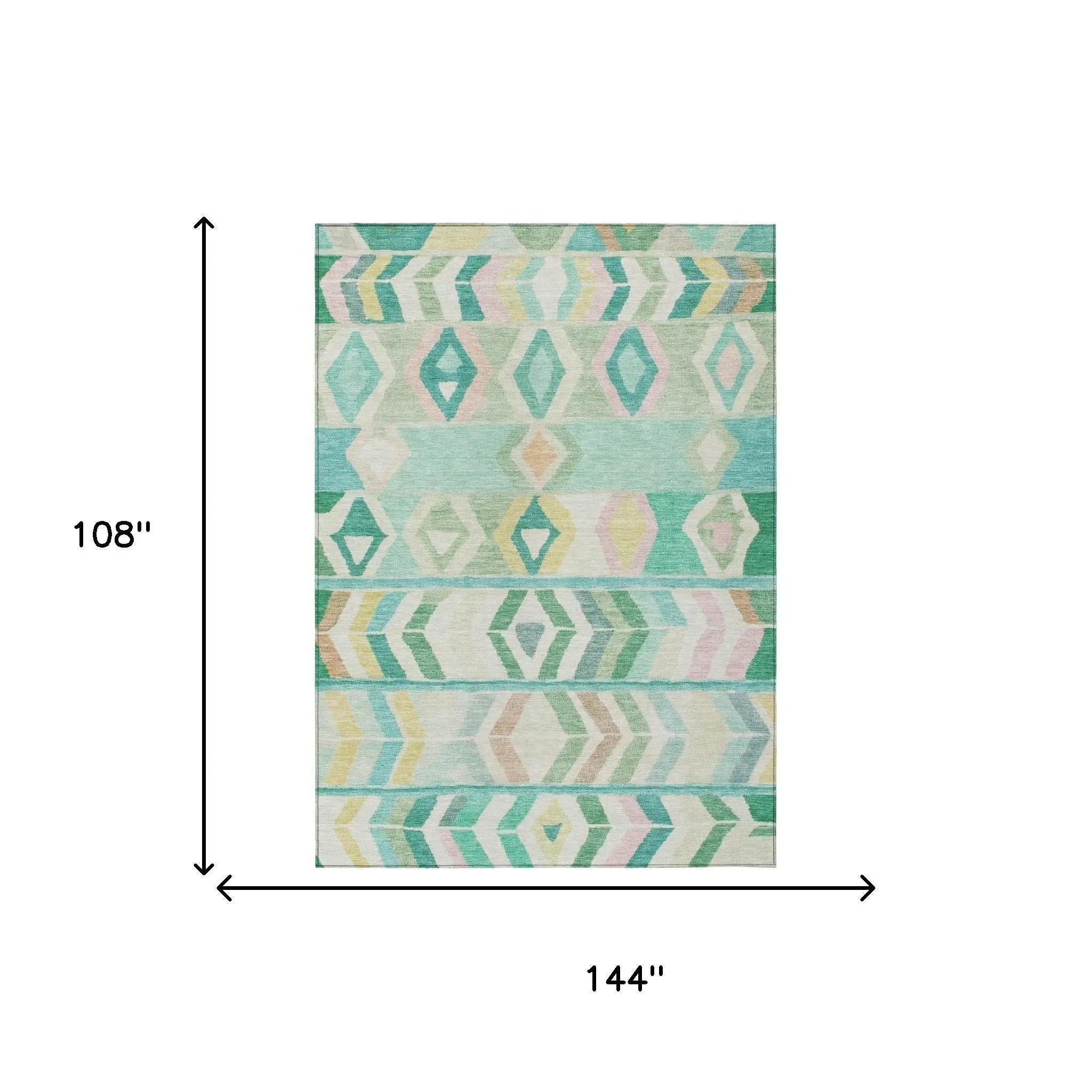 9' X 12' Turquoise And Teal Blue Tribal Washable Indoor Outdoor Area Rug Homeroots Outdoor