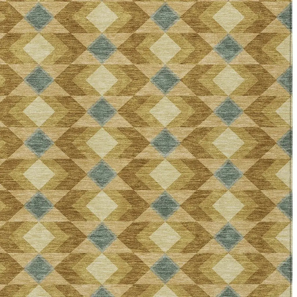 9' X 12' Walnut And Brown Geometric Washable Indoor Outdoor Area Rug Homeroots Outdoor