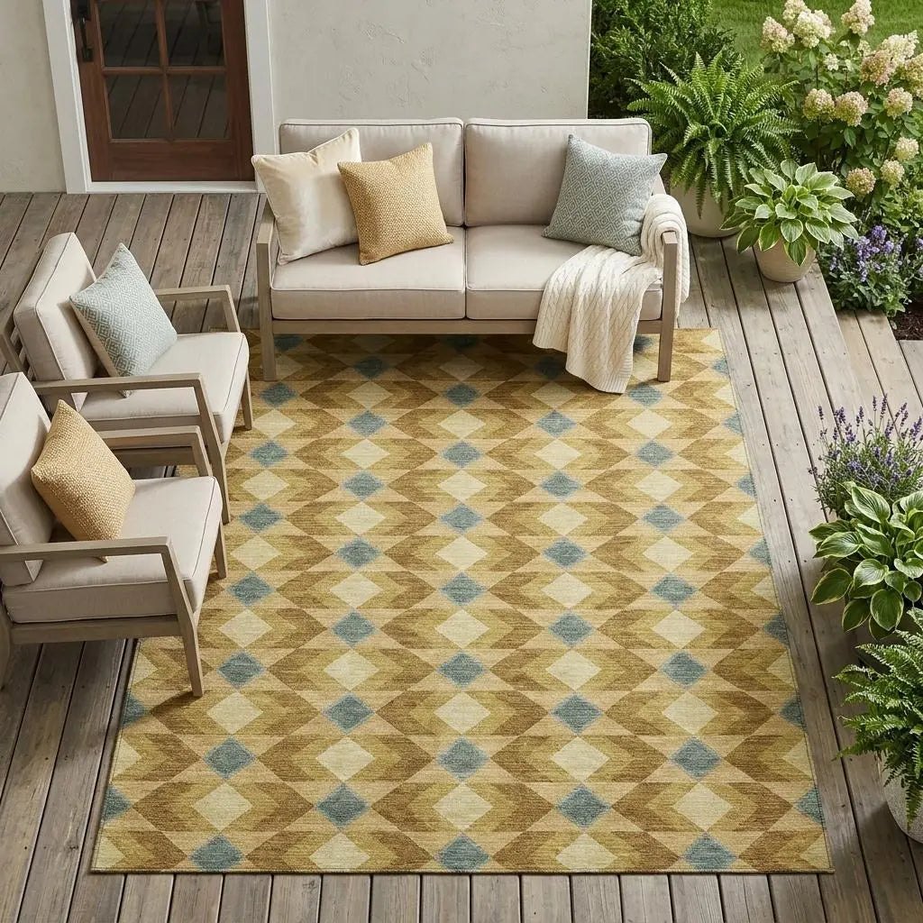 9' X 12' Walnut And Brown Geometric Washable Indoor Outdoor Area Rug Homeroots Outdoor