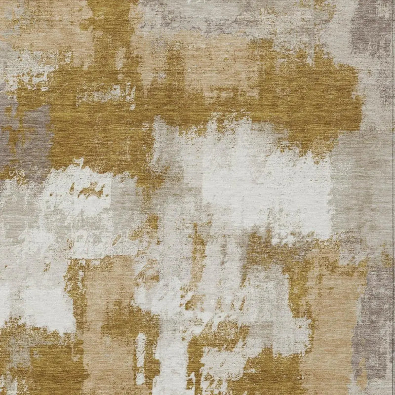 9' X 12' Walnut And Gold Abstract Washable Indoor Outdoor Area Rug Homeroots Outdoor