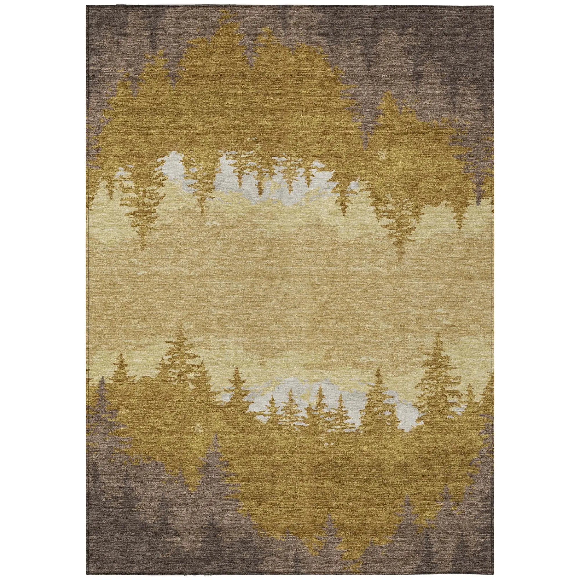 9' X 12' Walnut And Gold Floral Washable Indoor Outdoor Area Rug Homeroots Outdoor