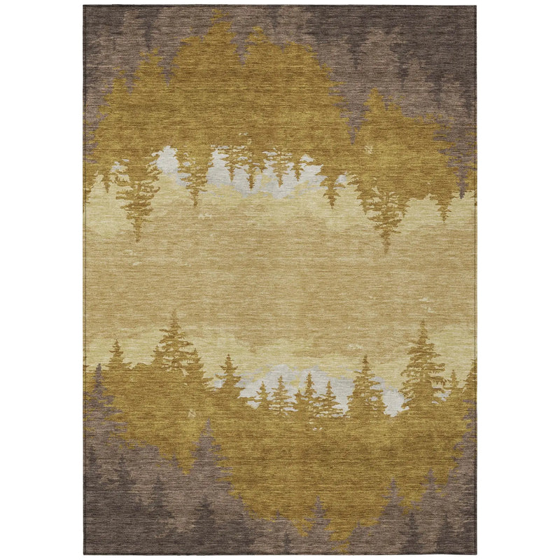9' X 12' Walnut And Gold Floral Washable Indoor Outdoor Area Rug Homeroots Outdoor