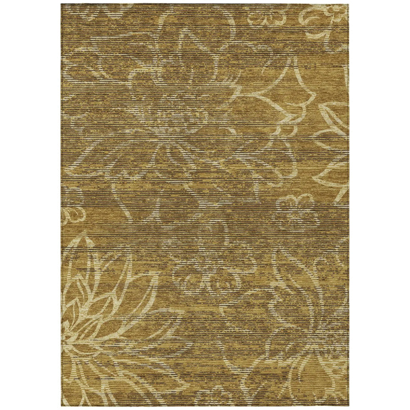 9' X 12' Walnut And Gold Floral Washable Indoor Outdoor Area Rug Homeroots Outdoor
