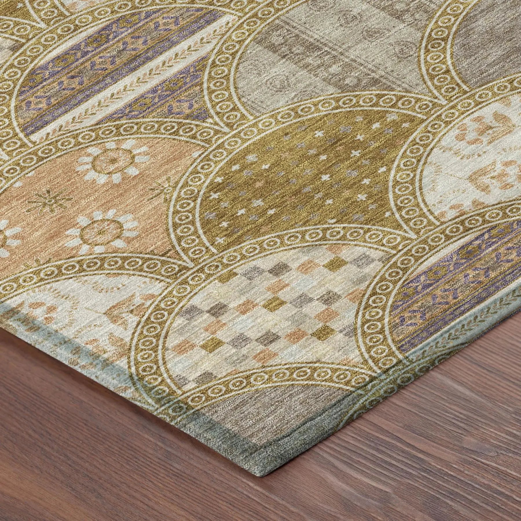 9' X 12' Walnut And Gold Geometric Washable Indoor Outdoor Area Rug Homeroots Outdoor