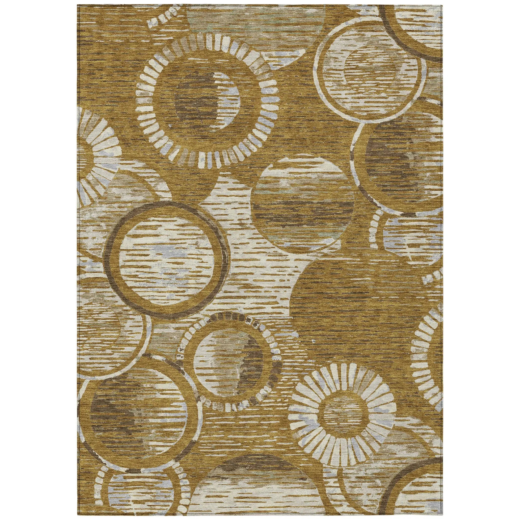 9' X 12' Walnut And Gold Geometric Washable Indoor Outdoor Area Rug Homeroots Outdoor