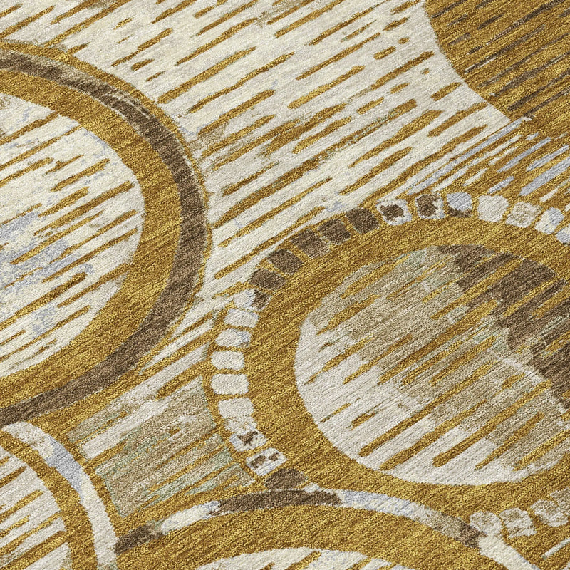 9' X 12' Walnut And Gold Geometric Washable Indoor Outdoor Area Rug Homeroots Outdoor