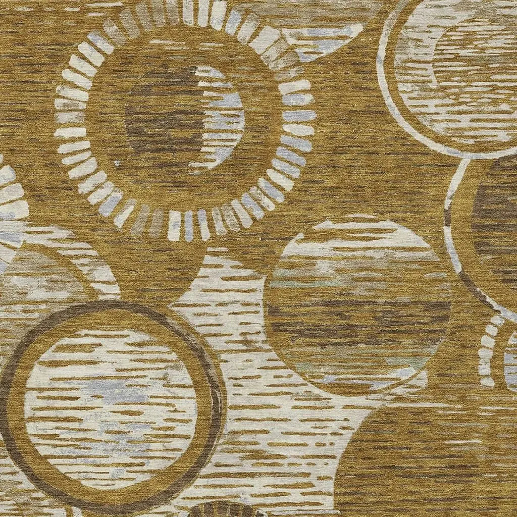 9' X 12' Walnut And Gold Geometric Washable Indoor Outdoor Area Rug Homeroots Outdoor