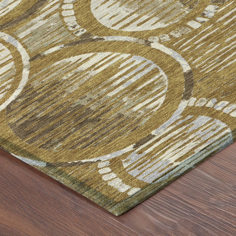 9' X 12' Walnut And Gold Geometric Washable Indoor Outdoor Area Rug Homeroots Outdoor