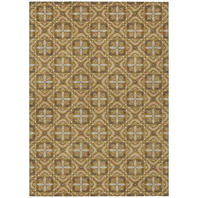 9' X 12' Walnut And Gold Geometric Washable Indoor Outdoor Area Rug Homeroots Outdoor