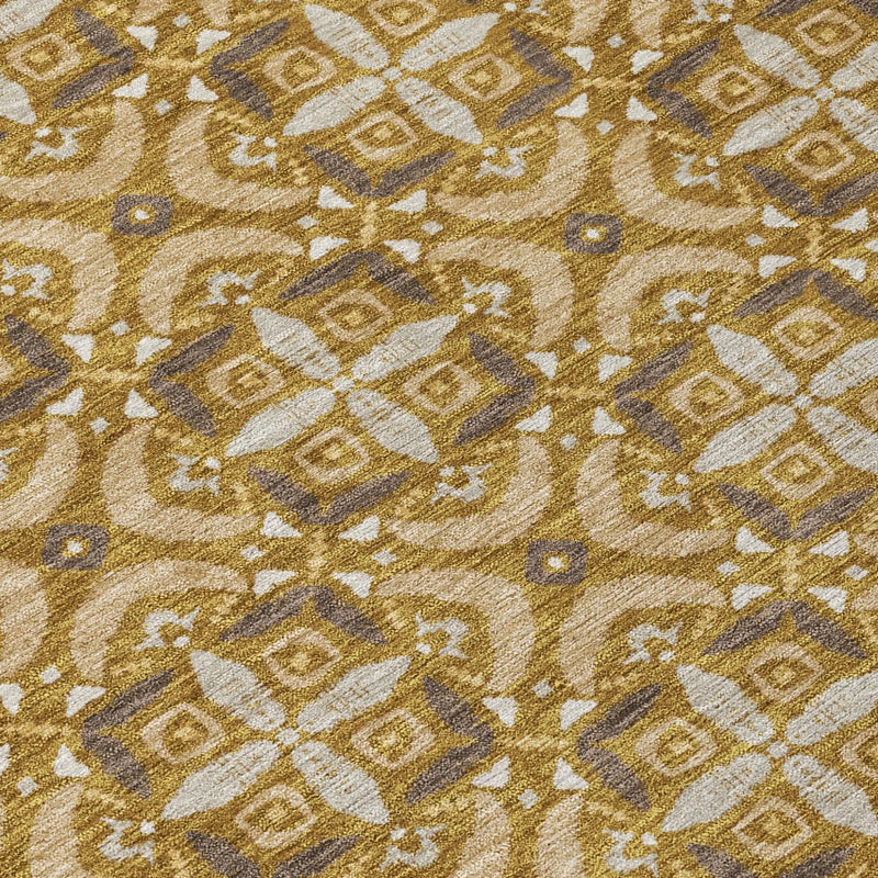 9' X 12' Walnut And Gold Geometric Washable Indoor Outdoor Area Rug Homeroots Outdoor