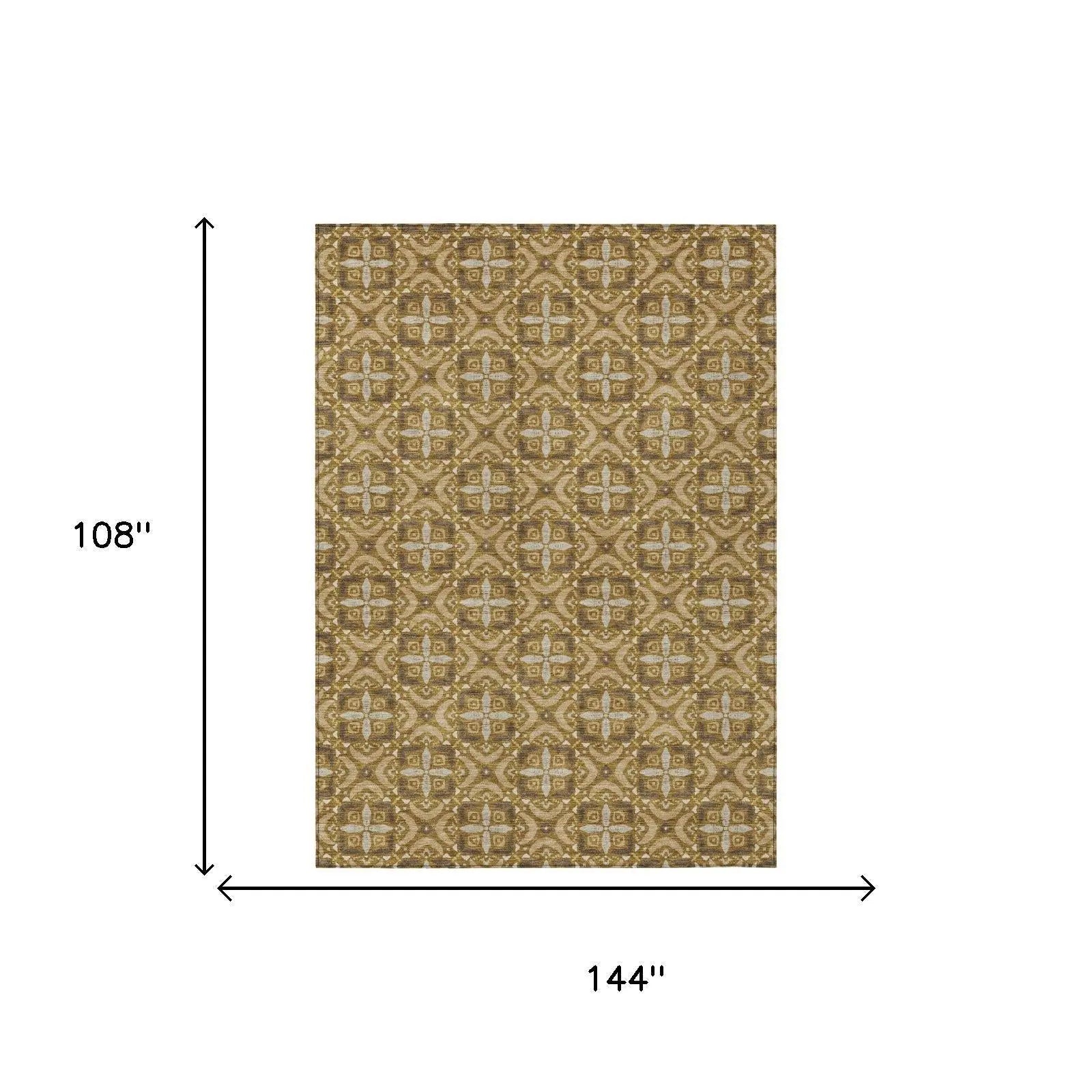 9' X 12' Walnut And Gold Geometric Washable Indoor Outdoor Area Rug Homeroots Outdoor