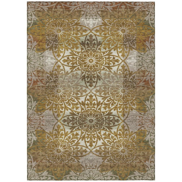 9' X 12' Walnut And Gold Oriental Washable Indoor Outdoor Area Rug Homeroots Outdoor