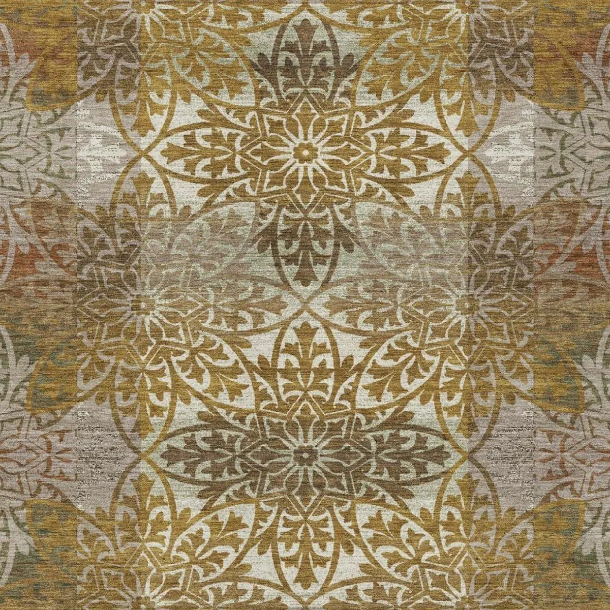 9' X 12' Walnut And Gold Oriental Washable Indoor Outdoor Area Rug Homeroots Outdoor