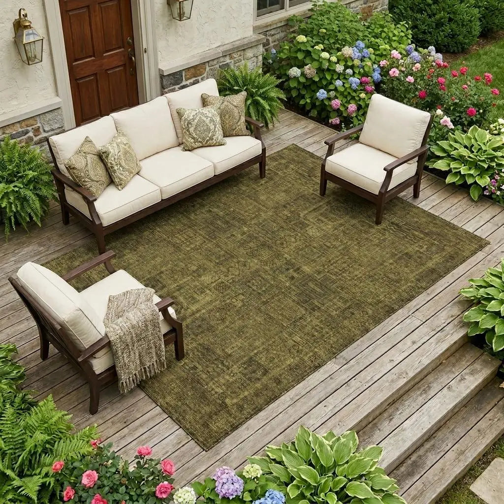 9' X 12' Walnut And Gold Oriental Washable Indoor Outdoor Area Rug Homeroots Outdoor