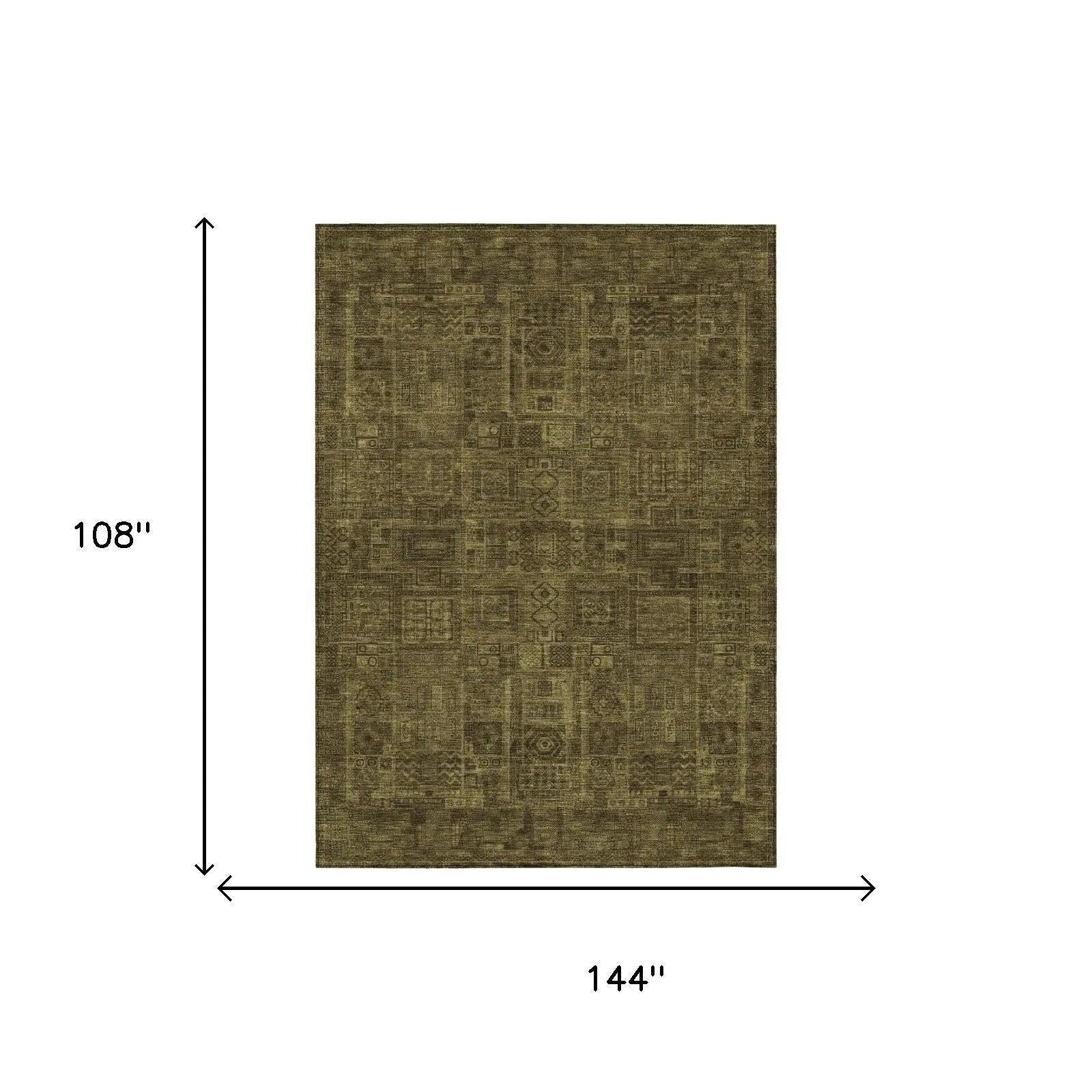 9' X 12' Walnut And Gold Oriental Washable Indoor Outdoor Area Rug Homeroots Outdoor