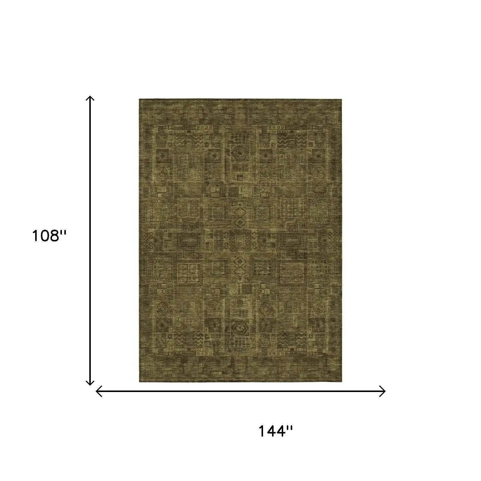 9' X 12' Walnut And Gold Oriental Washable Indoor Outdoor Area Rug Homeroots Outdoor