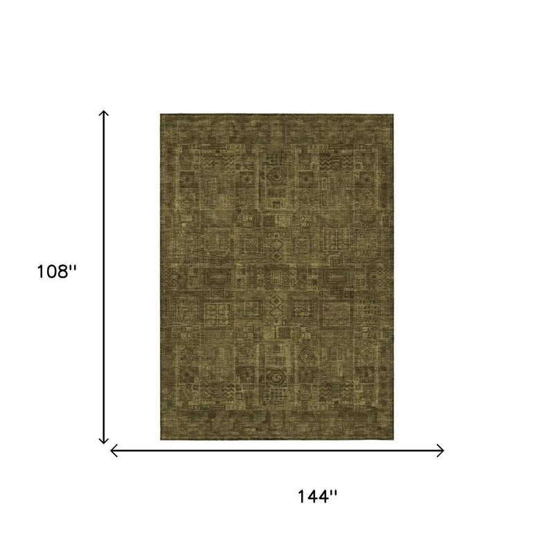 9' X 12' Walnut And Gold Oriental Washable Indoor Outdoor Area Rug Homeroots Outdoor