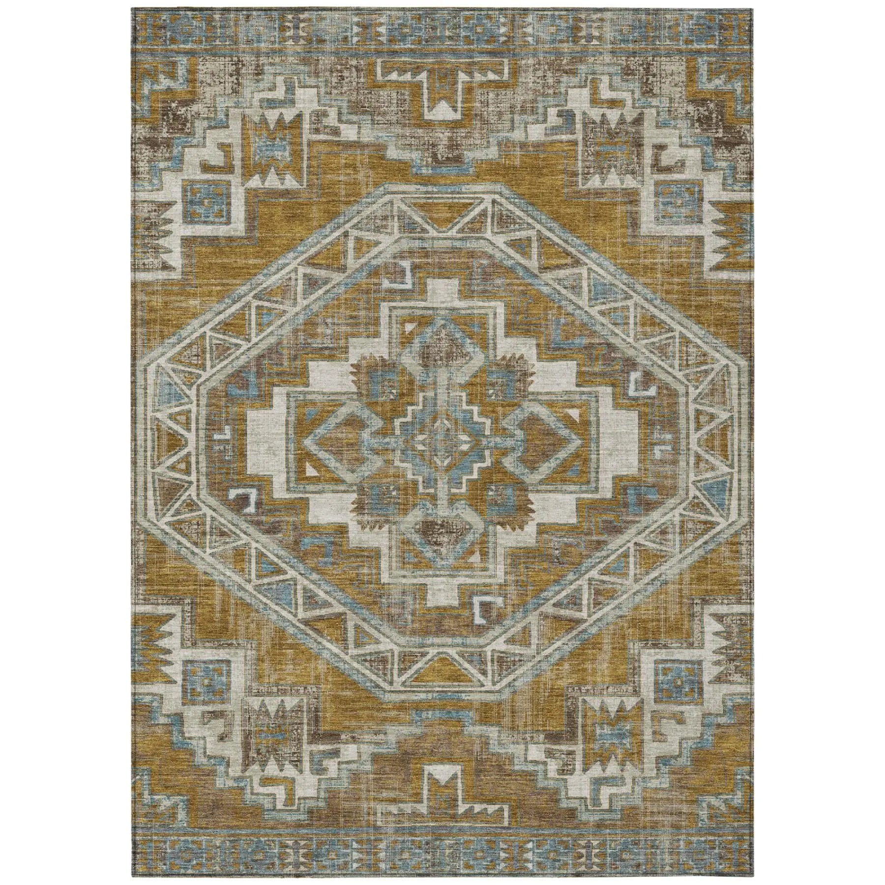 9' X 12' Walnut And Gold Southwestern Washable Indoor Outdoor Area Rug Homeroots Outdoor