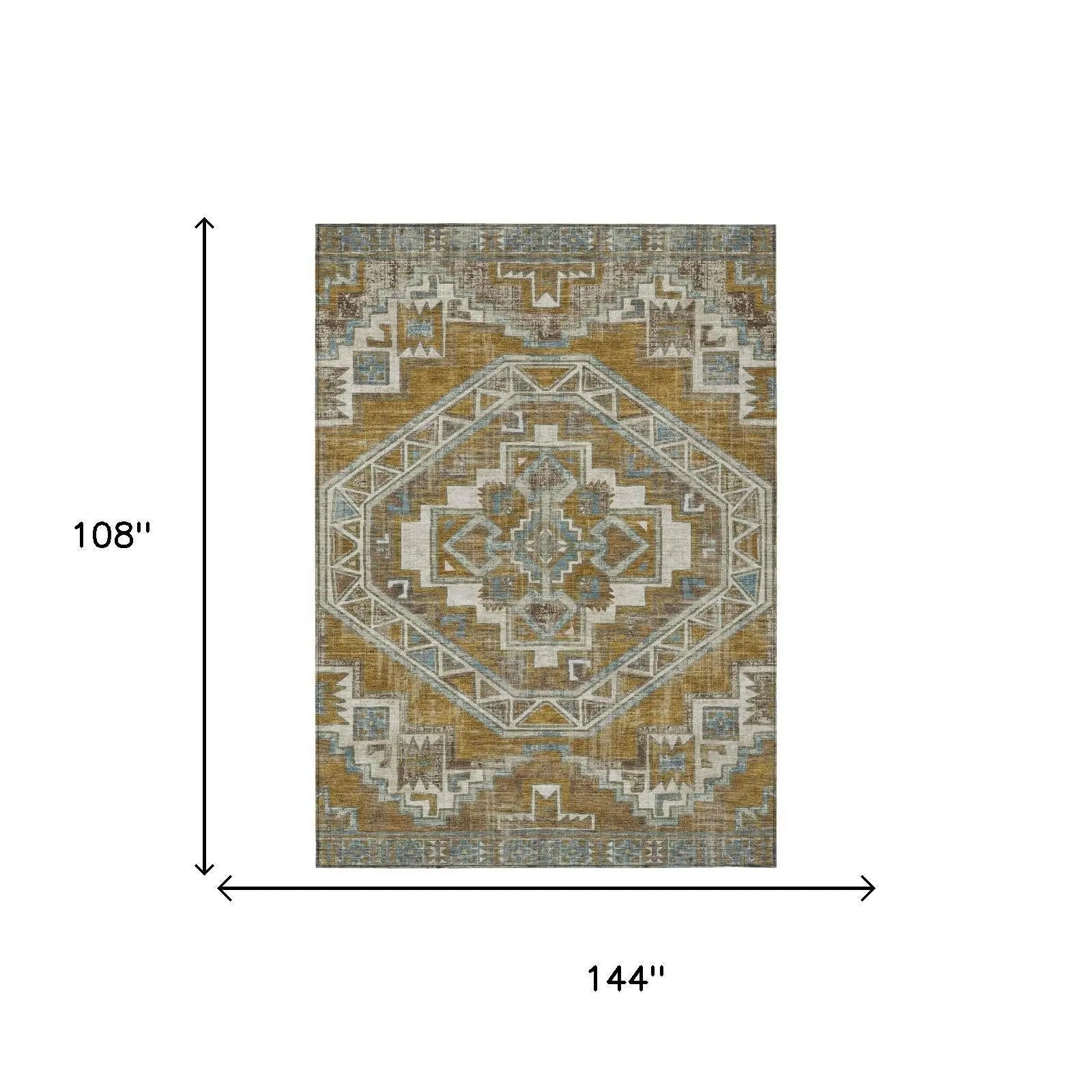 9' X 12' Walnut And Gold Southwestern Washable Indoor Outdoor Area Rug Homeroots Outdoor