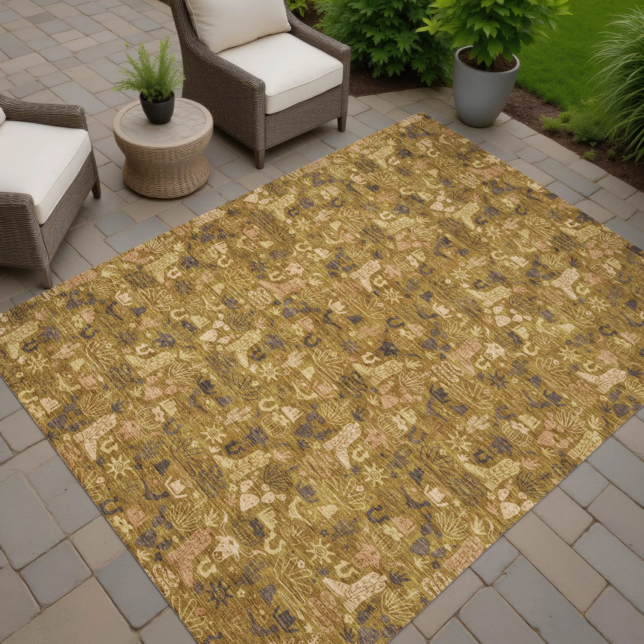 9' X 12' Walnut And Gold Stars Washable Indoor Outdoor Area Rug Homeroots Outdoor