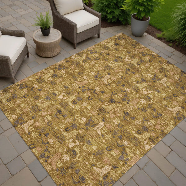 9' X 12' Walnut And Gold Stars Washable Indoor Outdoor Area Rug Homeroots Outdoor