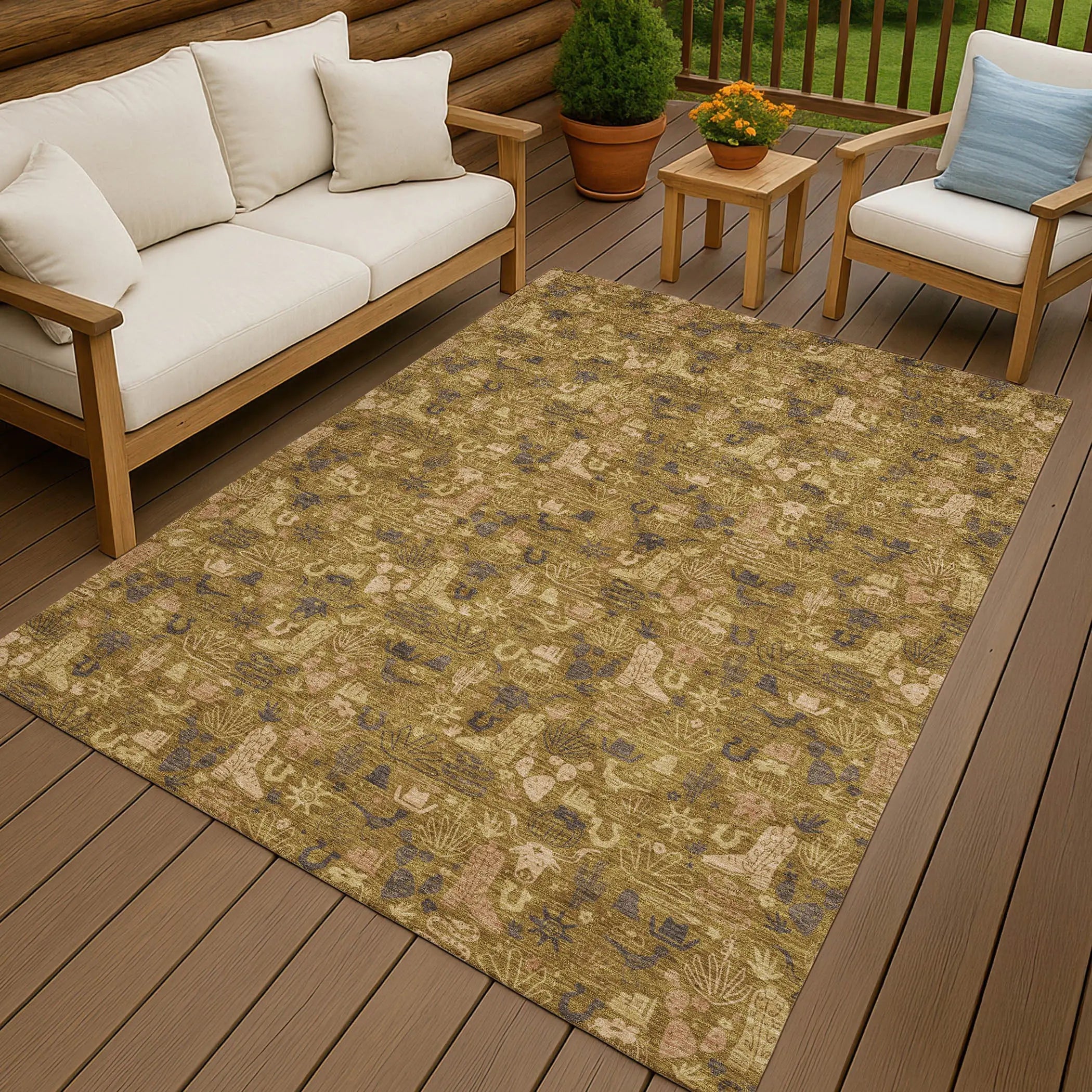 9' X 12' Walnut And Gold Stars Washable Indoor Outdoor Area Rug Homeroots Outdoor