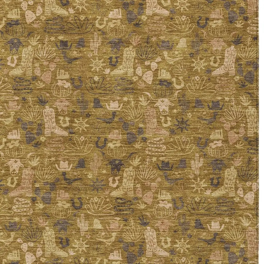 9' X 12' Walnut And Gold Stars Washable Indoor Outdoor Area Rug Homeroots Outdoor