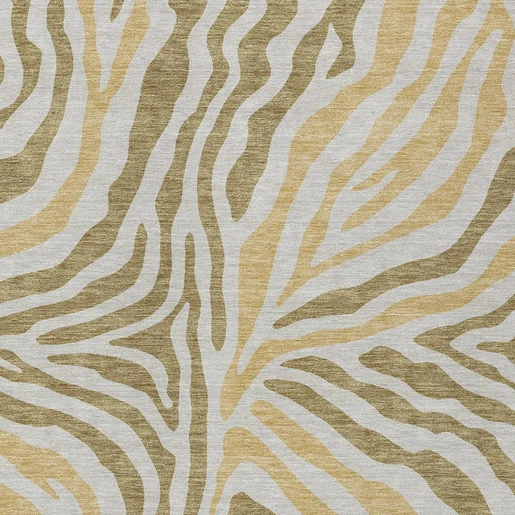 9' X 12' Walnut And Gold Zebra Print Washable Indoor Outdoor Area Rug Homeroots Outdoor