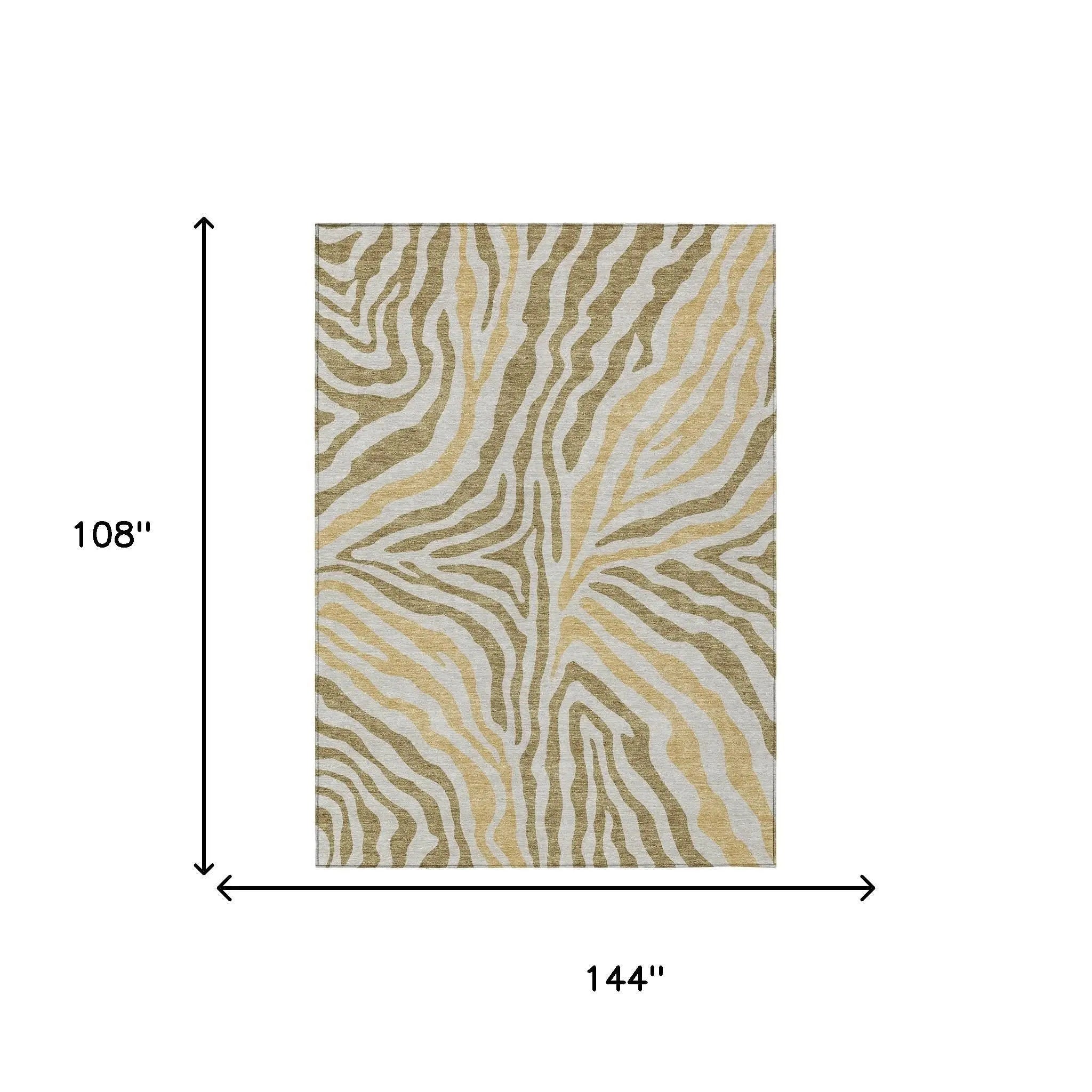 9' X 12' Walnut And Gold Zebra Print Washable Indoor Outdoor Area Rug Homeroots Outdoor
